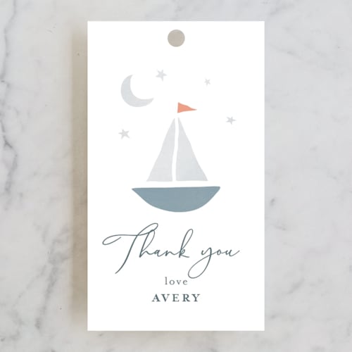 This is a pond baby shower favor tags with standard by Jen Tips called set sail printing on signature in tag