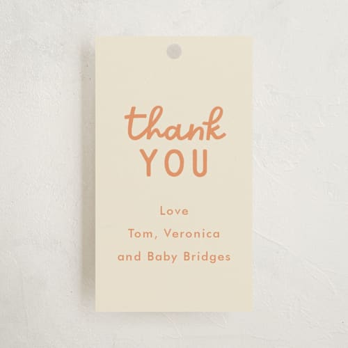 This is a pumpkin baby shower favor tags with standard by Baumbirdy called a little pumpkin printing on signature in tag