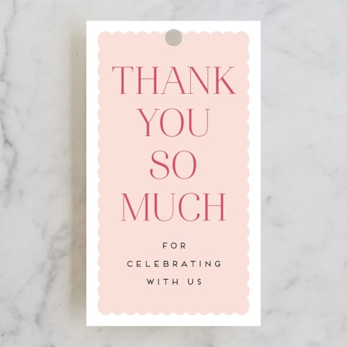 This is a carnation baby shower favor tags with standard by Erica Krystek called due with two printing on signature in tag