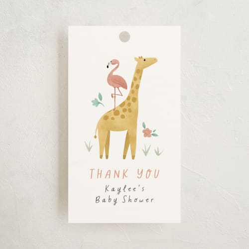 This is a cotton baby shower favor tags with standard by Randi Cirelli called safari adventure printing on signature in tag