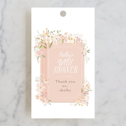 This is a carnation baby shower favor tags with standard by Itsy Belle Studio called storybook printing on signature in tag