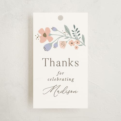 This is a petal baby shower favor tags with standard by Karidy Walker called garden bunnies printing on signature in tag