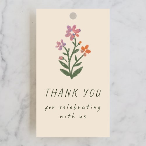 This is a confetti baby shower favor tags with standard by 2birdstone called wildflowers printing on signature in tag