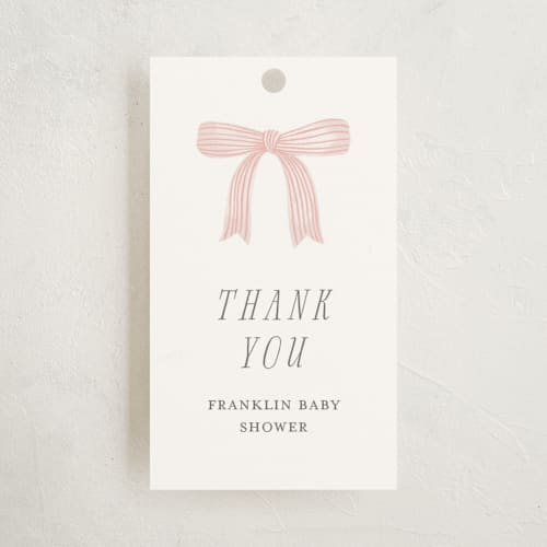 This is a blush baby shower favor tags with standard by Paper Raven Co. called dainty garden printing on signature in tag
