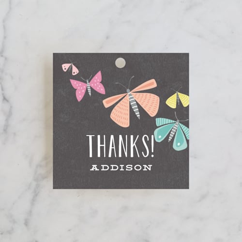 This is a graphite kids gift tags with standard by Karidy Walker called colorful butterflies printing on signature in tag