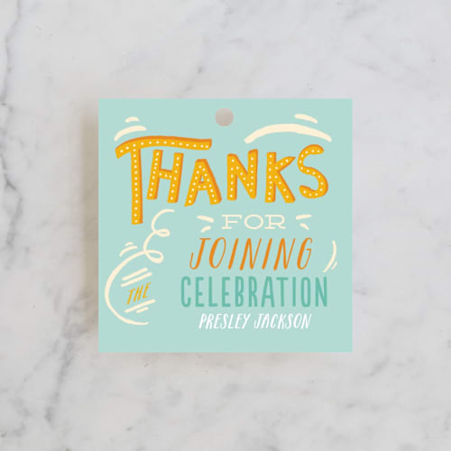 This is a sky kids gift tags with standard by Shiny Penny Studio called jump bound & leap printing on signature in tag