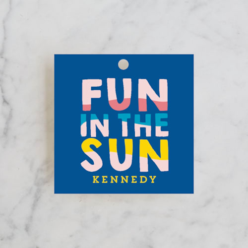 This is a carribean kids gift tags with standard by Baumbirdy called fun sun printing on signature in tag