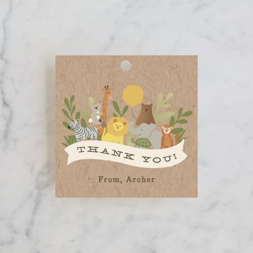This is a kraft kids gift tags with standard by Jennifer Wick called zoo friends printing on signature in tag