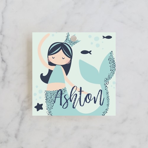 This is a deep sea kids gift tags with standard by peetie design called glitter mermaid printing on signature in tag
