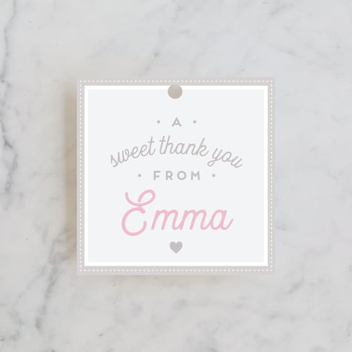 This is a mist kids gift tags with standard by Jennifer Lew called macaron parlor printing on signature in tag