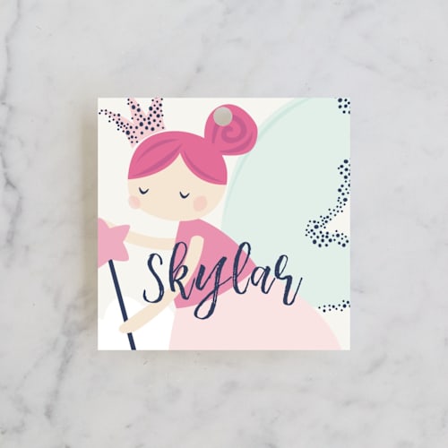 This is a powder kids gift tags with standard by peetie design called glitter fairy printing on signature in tag