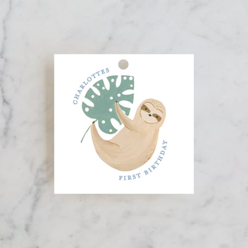 This is a jungle leaf kids gift tags with standard by Sarah Knight called jungle hang outs printing on signature in tag