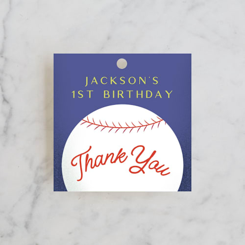 This is a grass kids gift tags with standard by Becky Nimoy called baseball printing on signature in tag