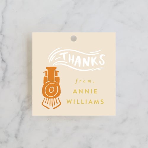 This is a sunset kids gift tags with standard by Shiny Penny Studio called the birthday express printing on signature in tag