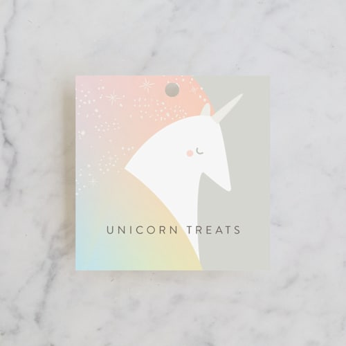 This is a blush kids gift tags with standard by Lori Wemple called unicorn printing on signature in tag