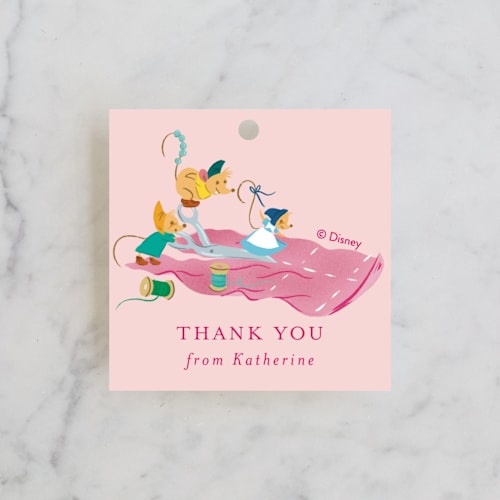 This is a peony kids gift tags with standard by Jackie Crawford called disney's cinderella dressmakers printing on signature in tag