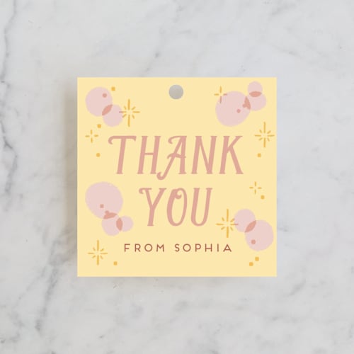 This is a lemonade kids gift tags with standard by Rebecca Smith called disney enchanted beauty and the beast tea party printing on signature in tag