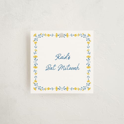 This is a sapphire kids gift tags with standard by Tamara Hilje called talavera printing on signature in tag
