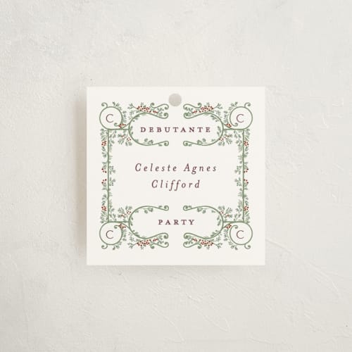 This is a snow party favor tags with standard by Gwen Bedat called sapin printing on signature in tag