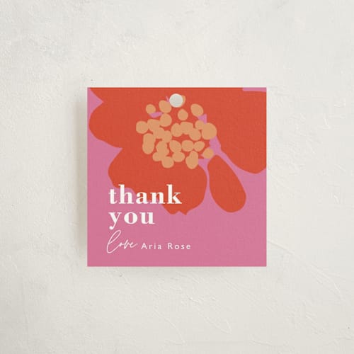 This is a scarlet party favor tags with standard by Joyce Pinheiro called floral pop printing on signature in tag