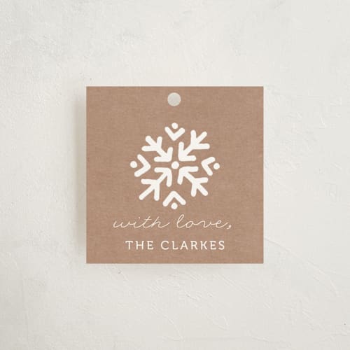 This is a kraft gift tags by Kelly Nasuta called snowflake squares printing on signature in tag