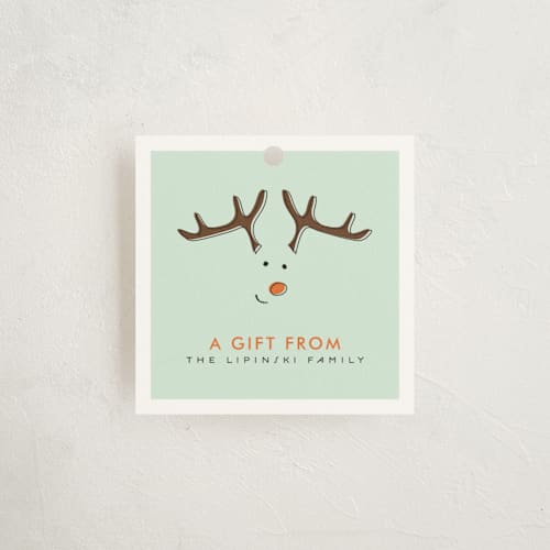 This is a sage gift tags with standard by Erin Hodges called santa is coming to town printing on signature in tag