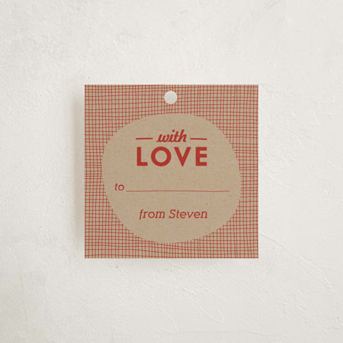 This is a red rose gift tags with standard by Monica Tuazon called meshed with love printing on signature in tag