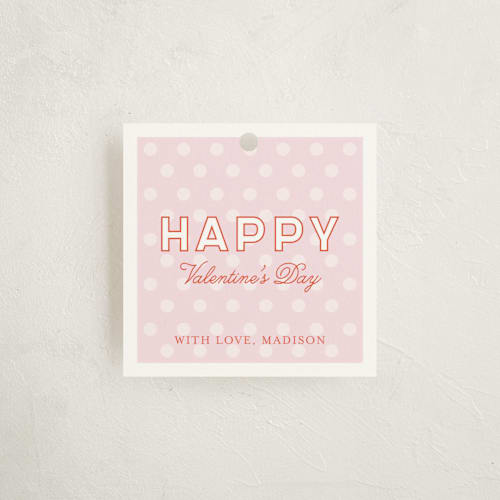 This is a pale pink gift tags by Monica Schafer called happy printing on signature in tag