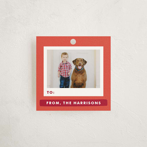 This is a bright red gift tags by Jennifer Wick called on the grid printing on signature in tag
