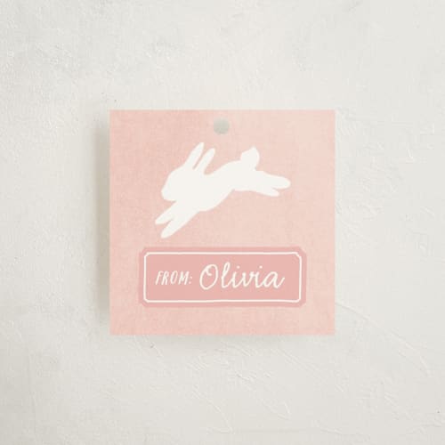 This is a salmon gift tags by Hooray Creative called running bunnies printing on signature in tag