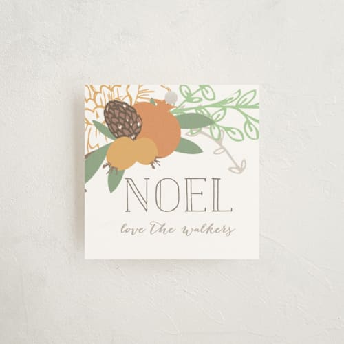 This is a persimmon gift tags by Grace Kreinbrink called rustic garden noel printing on signature in tag
