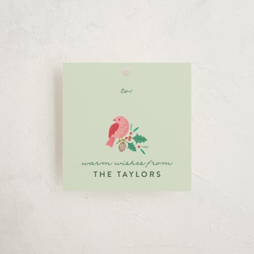This is a mint gift tags with standard by curiouszhi called festive winter birds printing on signature in tag