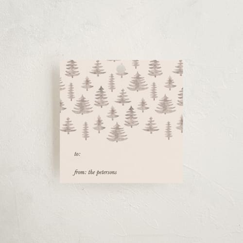 This is a suede gift tags by Joyce Pinheiro called christmas trees printing on signature in tag