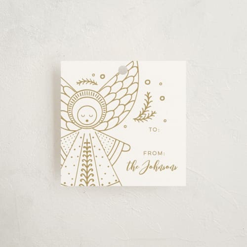 This is a golden gift tags by Dawn Jasper called country nativity printing on signature in tag