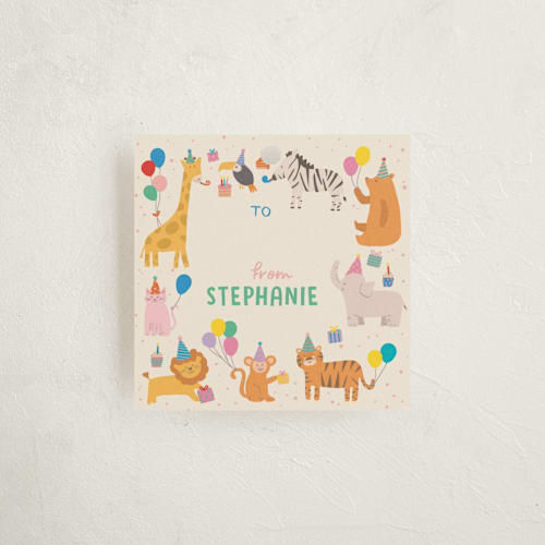 This is a brights gift tags with standard by Creo Study called its party time printing on signature in tag