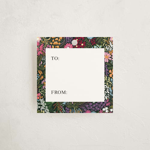 This is a vivid gift tags by Black Botanic called floral wraps printing on signature in tag