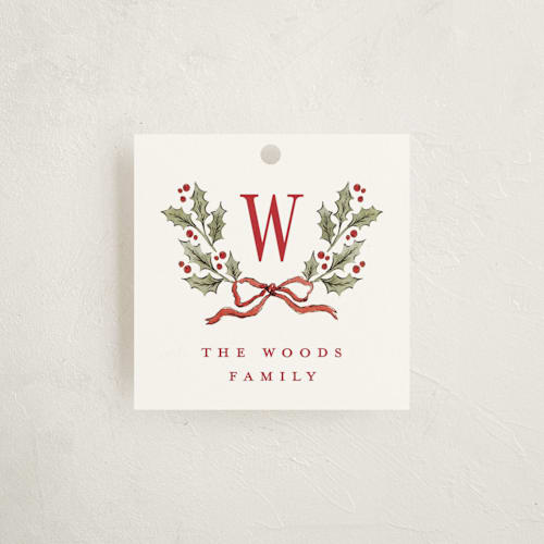This is a holly berry gift tags by Wildfield Paper Co called holly monogram printing on signature in tag