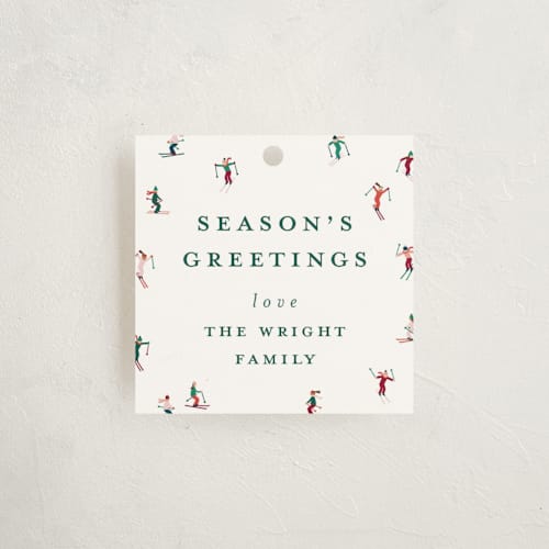 This is a forest gift tags by Ellen Schlegelmilch called festive skiers printing on signature in tag