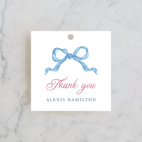 This is a cotton candy baby shower favor tags with standard by Cass Loh called bunny crest printing on signature in tag