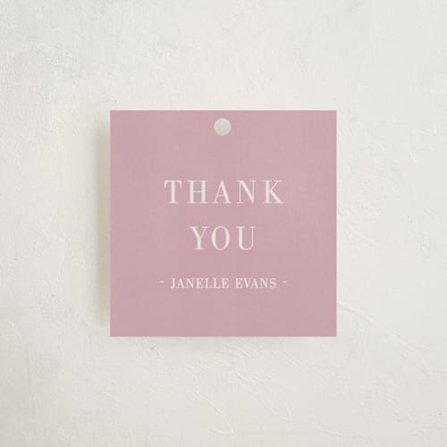 This is a blush baby shower favor tags with standard by Ani Somi called friendly flowers printing on signature in tag