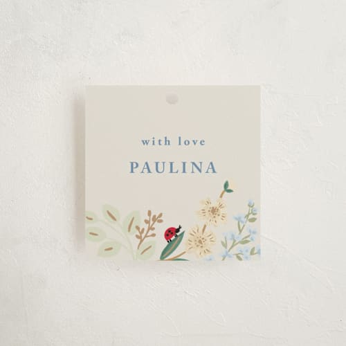 This is a sky baby shower favor tags with standard by Petra Kern called baby flora printing on signature in tag
