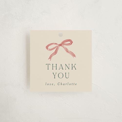 This is a eggnog baby shower favor tags with standard by Chris Griffith called ribbon stripe holiday printing on signature in tag