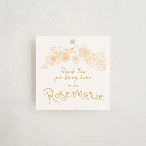 This is a neutral baby shower favor tags with standard by Phrosné Barwood called paris with love printing on signature in tag