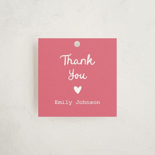 This is a peony baby shower favor tags with standard by Ilene Guy called build a library printing on signature in tag