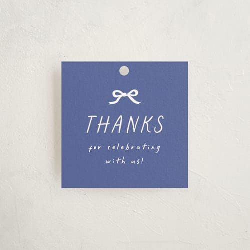 This is a blueberry baby shower favor tags with standard by Kate Ahn called bonjour printing on signature in tag
