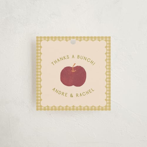 This is a blueberry baby shower favor tags with standard by Natalie Rae called apple orchard printing on signature in tag