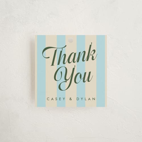 This is a cream soda baby shower favor tags with standard by Morgan Kendall called soda shoppe printing on signature in tag