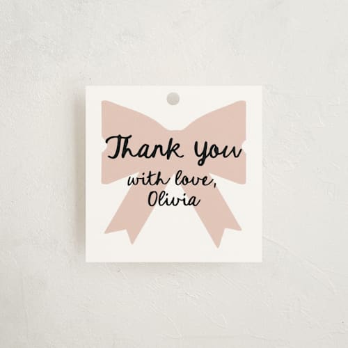 This is a blush baby shower favor tags with standard by AK Graphics called gift printing on signature in tag