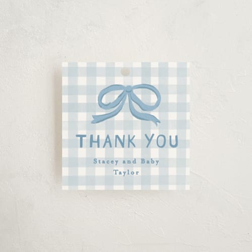 This is a sky baby shower favor tags with standard by Creo Study called vintage goose printing on signature in tag