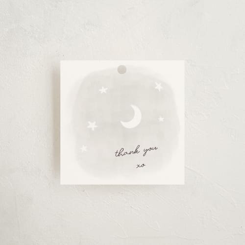 This is a snow blossom baby shower favor tags with standard by Ani Somi called lullaby printing on signature in tag